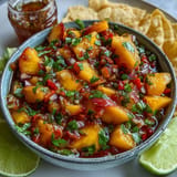 Fresh peach jalapeño salsa, bursting with summer flavor over flaky fish.