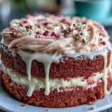 This Bridal Shower Rosé Velvet Cake features delicate rosé frosting and a luxurious liquid gold cascade.
