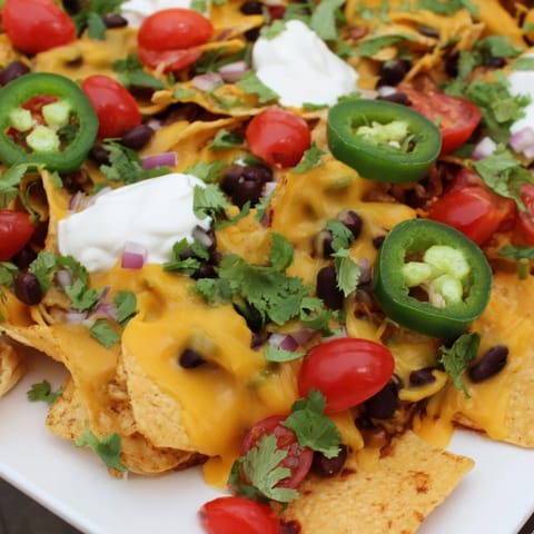 Loaded Cheese Nachos with Beans