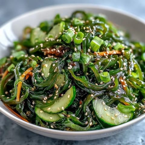 Fresh, crisp seaweed salad with bright vegetables, ready to be savored.