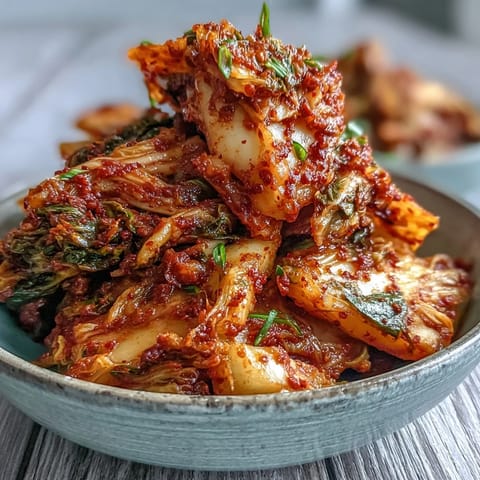 Homemade kimchi with fresh vegetables, packed with savory, fermented Korean flavor.