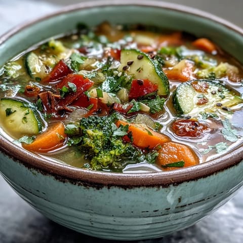 Seven vibrant vegetables in a clear broth showcase this wholesome ginger vegetable soup, ready to be enjoyed.