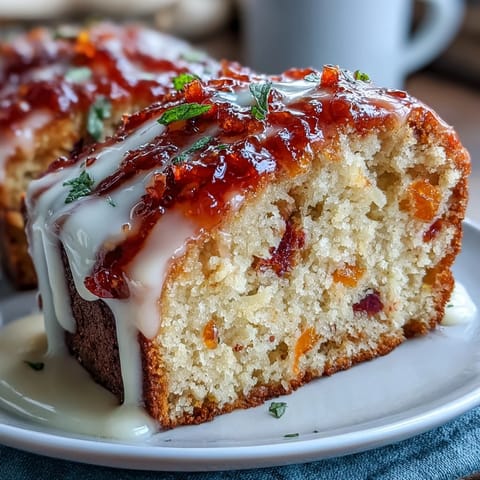 A slice of Heavenly Blood Orange Yogurt Cake reveals fluffy texture, speckled with zest, served on a rustic white plate.  