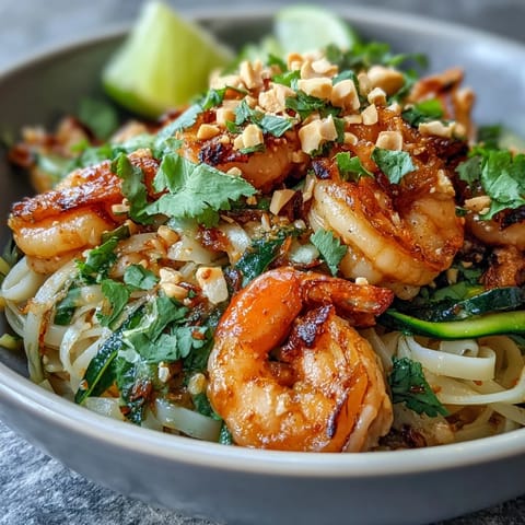 This Asian Noodle Bowl is a vibrant stir-fry of shrimp, zucchini, and carrots, all tossed in a savory, glossy sauce.