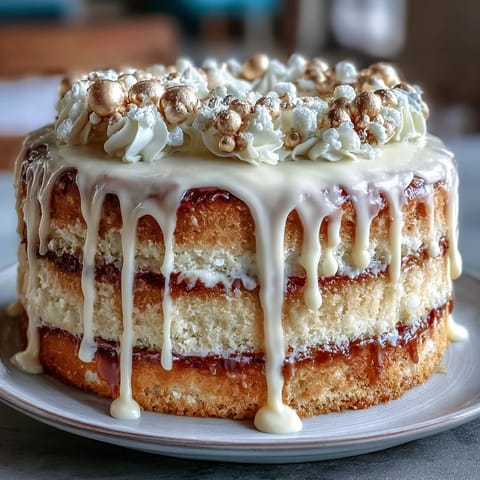 Graduation Cake with white chocolate drip and gold balloons, perfect for celebrating milestones with a festive and elegant dessert.  