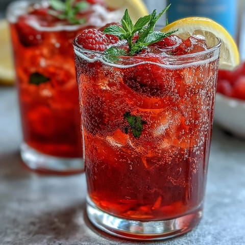 Refreshing Raspberry Lemon Spritz Mocktail with fresh raspberries, zesty lemon, and sparkling water—ideal for summer gatherings.