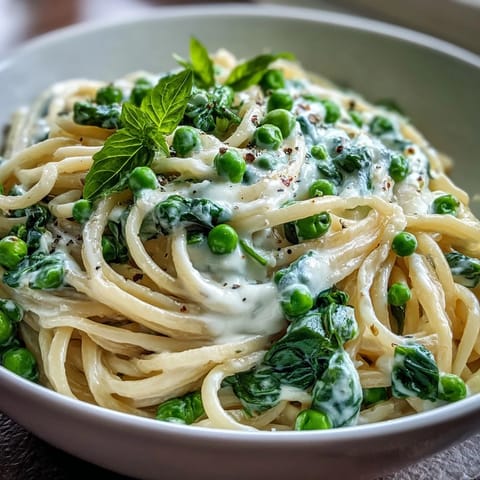 Spring Pasta with Lemon Cream Sauce and Peas, a vibrant vegetarian dish with tender linguine and bright lemon cream.