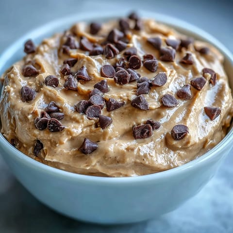 Creamy Fiber-Packed Chickpea Cookie Dough Dip with chocolate chips for dipping.