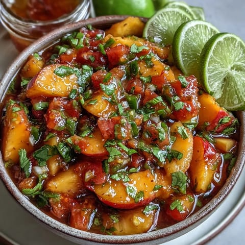 Vibrant peach jalapeño salsa, a sweet and spicy topping for grilled fish.