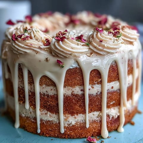 Bridal Shower Rosé Velvet Cake: elegant blush pink tiers adorned with shimmering gold drip.