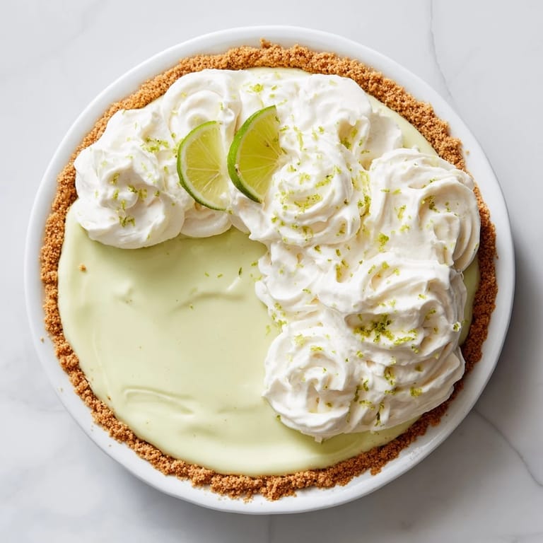 Luscious key lime pie, ready to be garnished with fresh whipped cream.