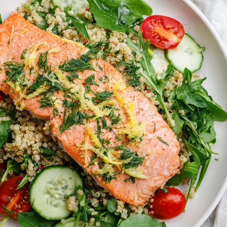 Serve this nourishing Lemon Herb Salmon Salad warm for a quick, gluten-free dinner bursting with bright citrus flavors.