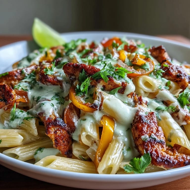 Cheesy Fajita Chicken Pasta Skillet, perfectly seasoned with tender chicken and peppers.