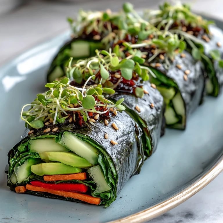 Fresh nori rolls filled with colorful vegetables, a light and healthy Japanese-inspired snack.
