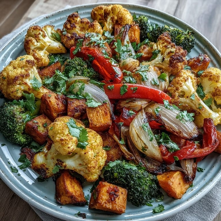 A colorful medley of anti-inflammatory turmeric roasted vegetables, crisp-edged and aromatic.