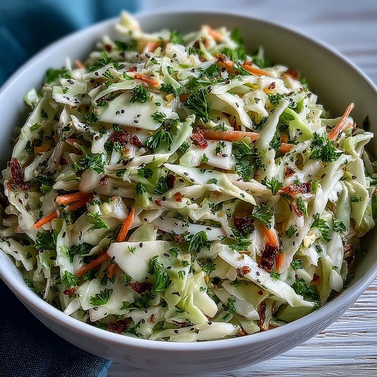 Bright and fresh Green Cabbage and Apple Slaw piled high, ready for barbecue.