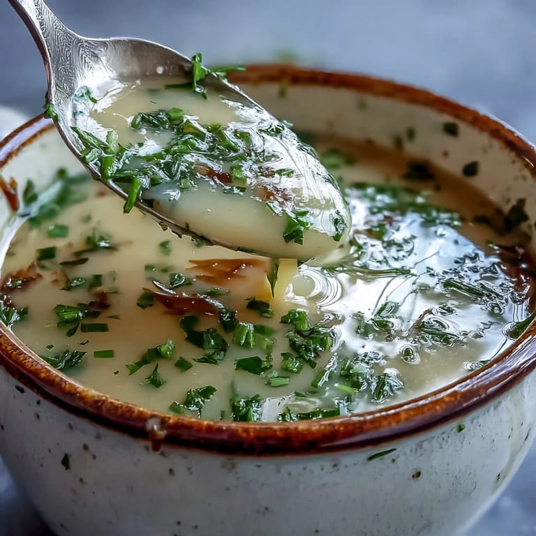 Homemade Garlic and Herb Soup topped with grated Parmesan and croutons, a warm vegetarian meal for cool days.