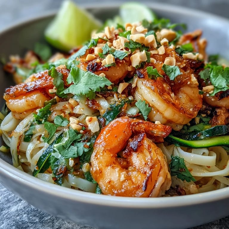 This Asian Noodle Bowl is a vibrant stir-fry of shrimp, zucchini, and carrots, all tossed in a savory, glossy sauce.