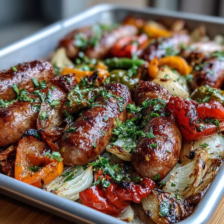Aromatic herbs and smoky paprika flavor this sheet pan sausage and peppers recipe, perfect for a quick, satisfying weeknight meal.