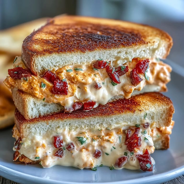 Elegant tea sandwiches featuring sharp cheddar pimento cheese spread on soft white bread, ideal for entertaining.  