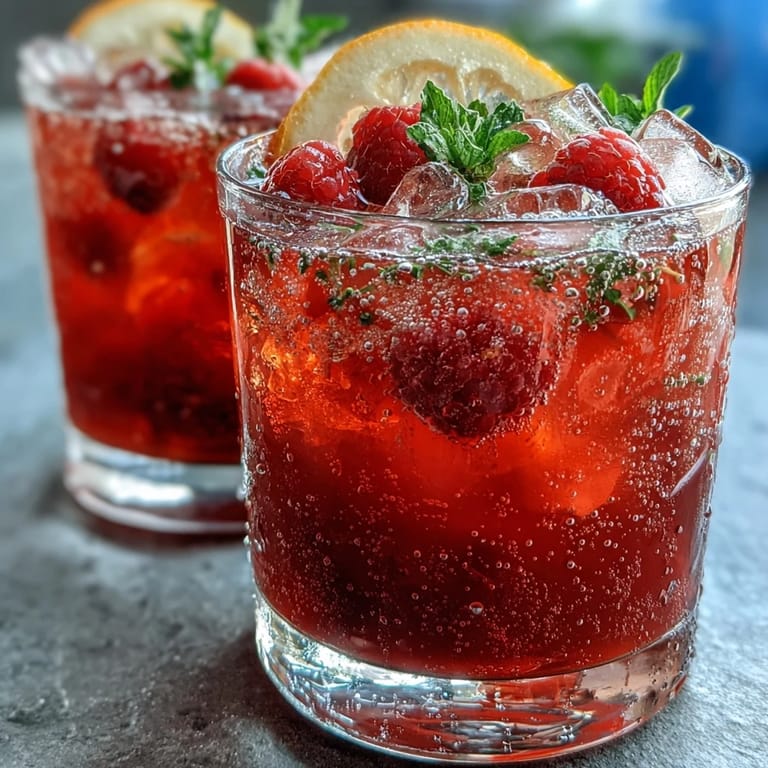 Vibrant Raspberry Lemon Spritz Mocktail served over ice with lemon slices and mint—perfect for hot summer days.