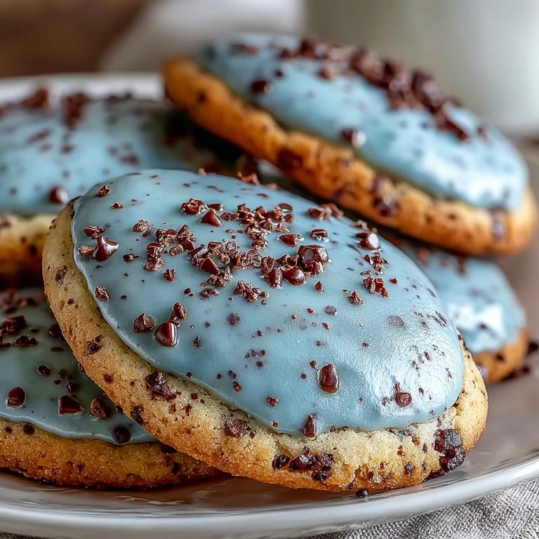 Blue Robins Egg Sugar Cookies with delicate icing and cocoa speckles, a charming treat for seasonal gatherings.