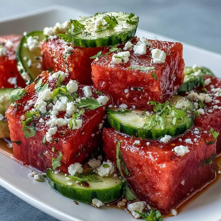 Cool, crisp watermelon cucumber salad bursting with fresh lime and chili flavor.