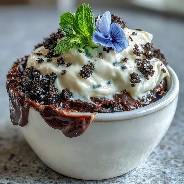 Rich brownie dessert adorned with creamy frosting and Oreo dirt in charming mini pots.