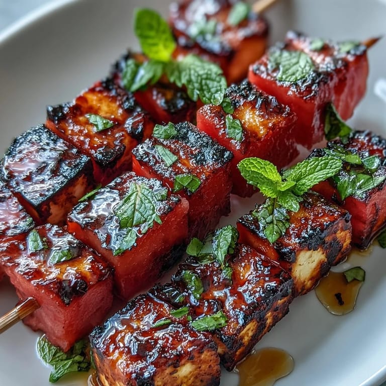 Vibrant Grilled Halloumi and Watermelon Skewers, a refreshing summer appetizer.