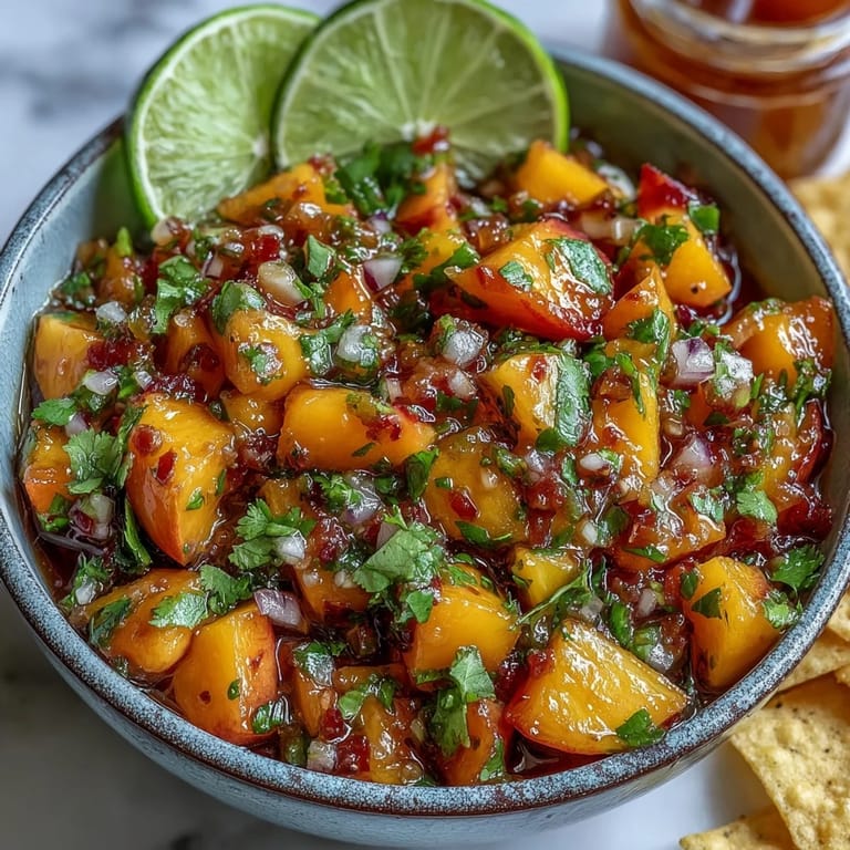 Colorful peach jalapeño salsa, a zesty, refreshing condiment for any main.