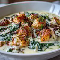 Creamy Garlic Parmesan Chicken Soup in a rustic bowl topped with parsley and extra cheese.