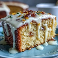 Golden-brown Heavenly Blood Orange Yogurt Cake, freshly baked with a moist crumb, topped with vibrant, glossy citrus icing.  